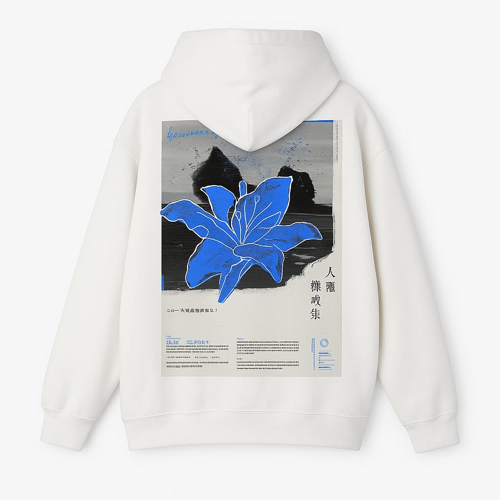 Blue flower print oversized hoodie 